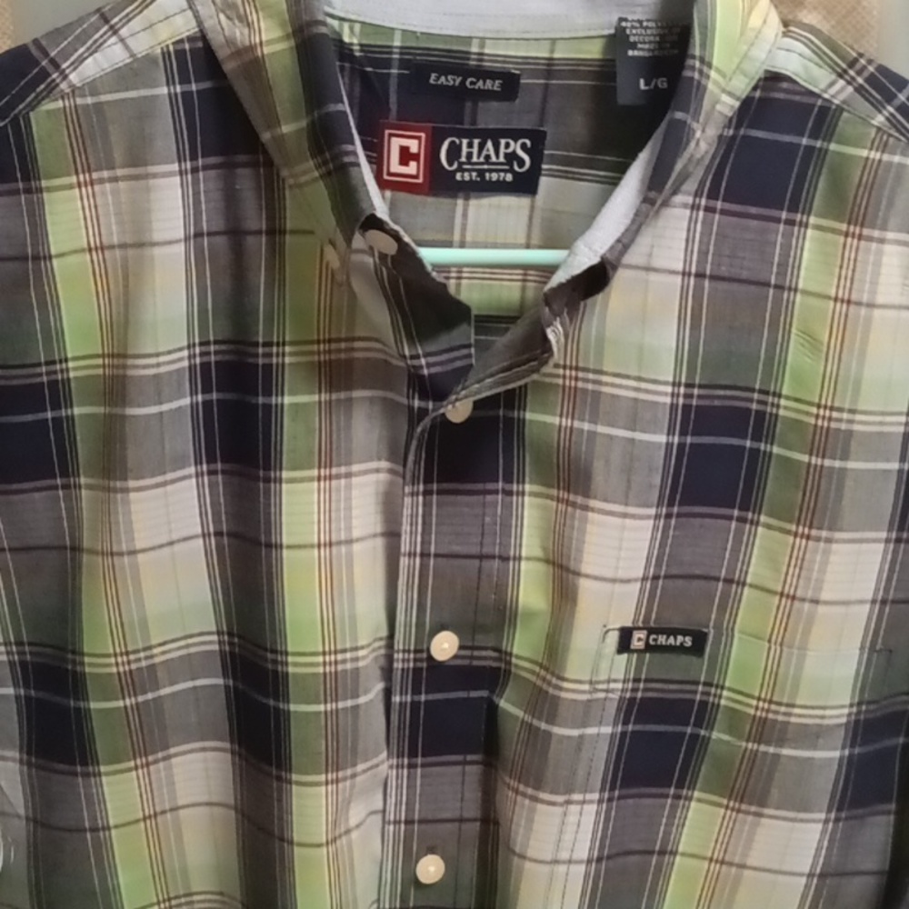 CHAPS RALPH LAUREN navy multi-colored short sleeve plaid shirt Size Large